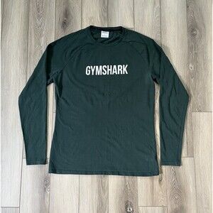 Gymshark Mens Green Long Sleeve Crew Neck Spell Out Pullover Apollo T-Shirt Sz L